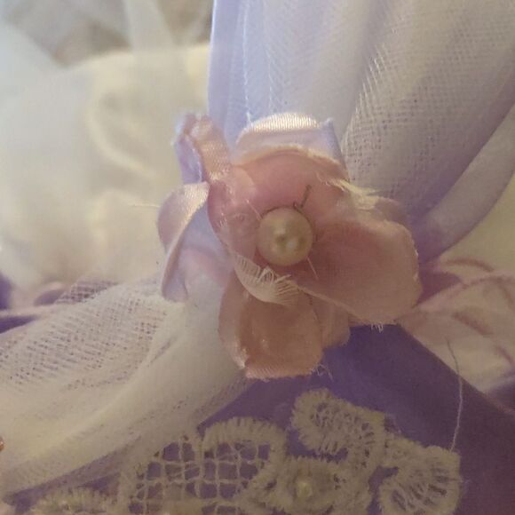 Lavender White Purple Infant Satin Tulle Applique Tutu Dress Pearl Floral Accent - Picture 9 of 11